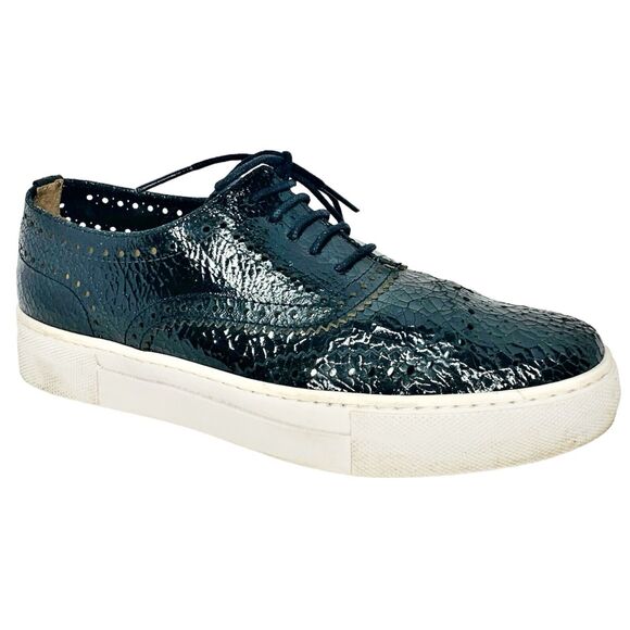 Shellys London Kimmie Black Perforated Leather Oxford Sneakers Shoe EU 37 US 6.5 - Picture 1 of 9